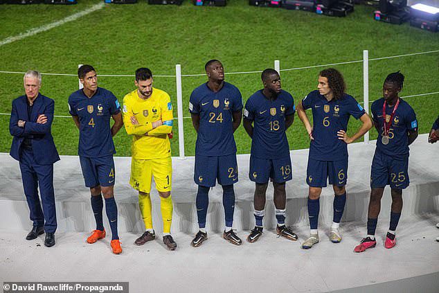 France players stand somberly on the podium after the FIFA World Cup Qatar 2022 finale.