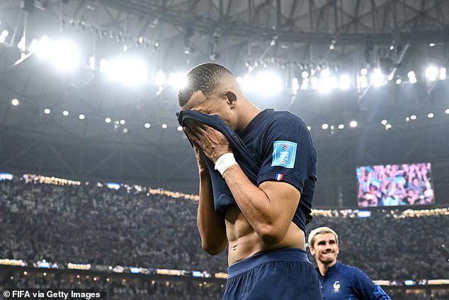 Kylian Mbappe of France looks sad after his team lost the final shootout.