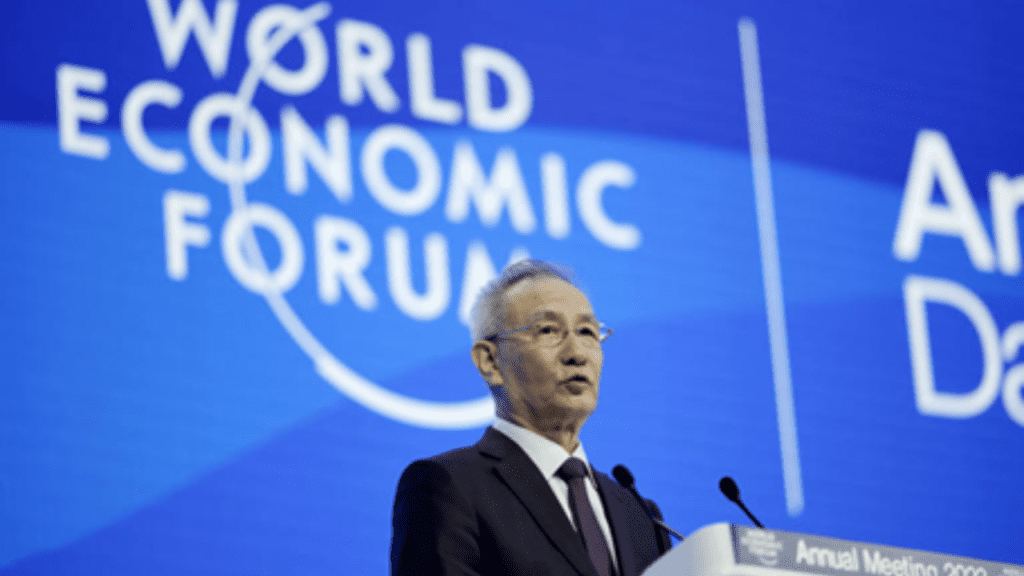 China's Vice Prime Minister Liu He addresses the World Economic Forum in Davos on January 17, 2023. From Jan. 16 to 20, 2023, Davos hosts the World Economic Forum. AP/Markus Schreiber