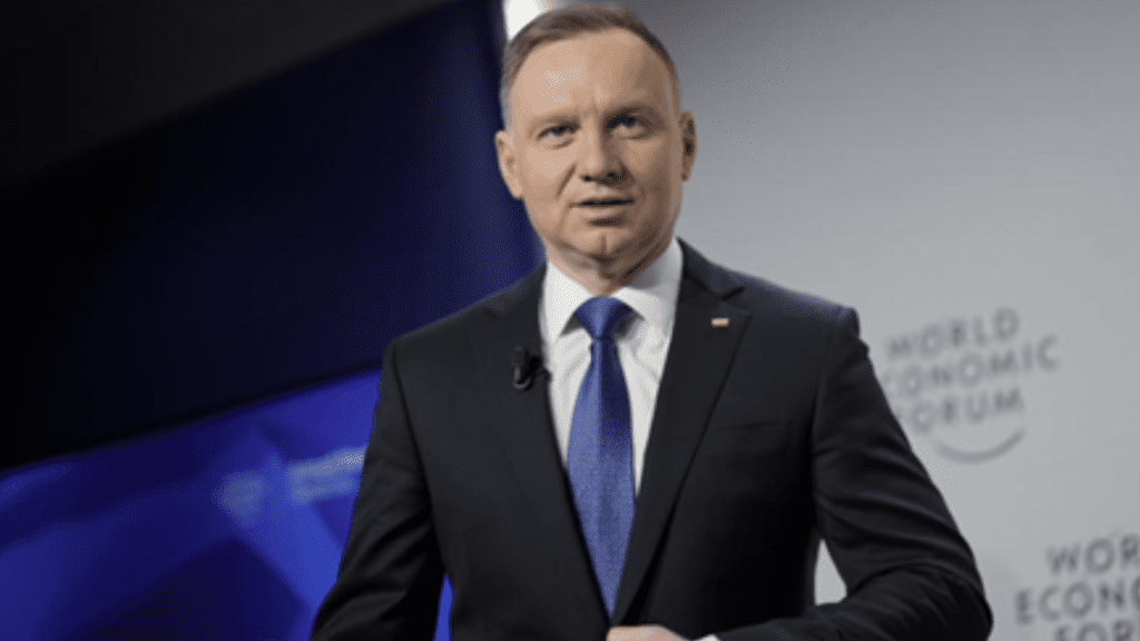 
On Tuesday, January 17, 2023, Poland's President Andrzej Duda attends the World Economic Forum in Davos, Switzerland. From Jan. 16 to 20, 2023, Davos hosts the World Economic Forum. APMarkus Schreiber.