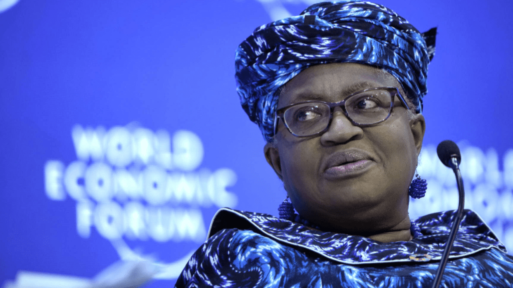 
On Tuesday, January 17, 2023, WTO Director General Ngozi Okonjo-Iweala attends a panel at the World Economic Forum in Davos, Switzerland. From Jan. 16 to 20, 2023, Davos hosts the World Economic Forum.