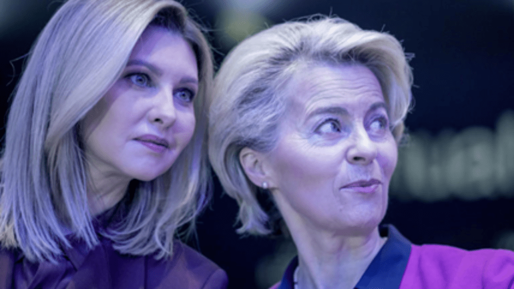On Tuesday, January 17, 2023, the First Lady of Ukraine, Olena Zelenska, and the President of the EU Commission, Ursula von der Leyen, attend a session at the World Economic Forum in Davos, Switzerland. The World Economic Forum's annual conference will be held in Davos from January 16 through January 20, 2023. (Markus Schreiber/AP Photo)