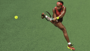 During-the-Womens-Singles-Final-on-Day-Thirteen-of-the-2023-US-Open-Coco-Gauff-returns-a-shot-from-Aryna-Sabalenka