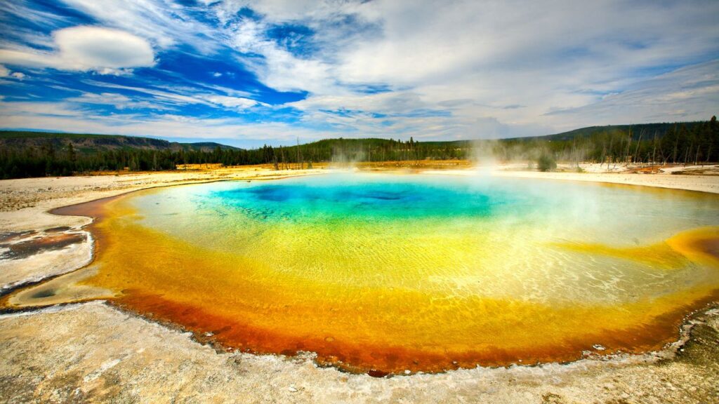 Breathtaking view of geothermal features and natural landscapes in Yellowstone National Park.