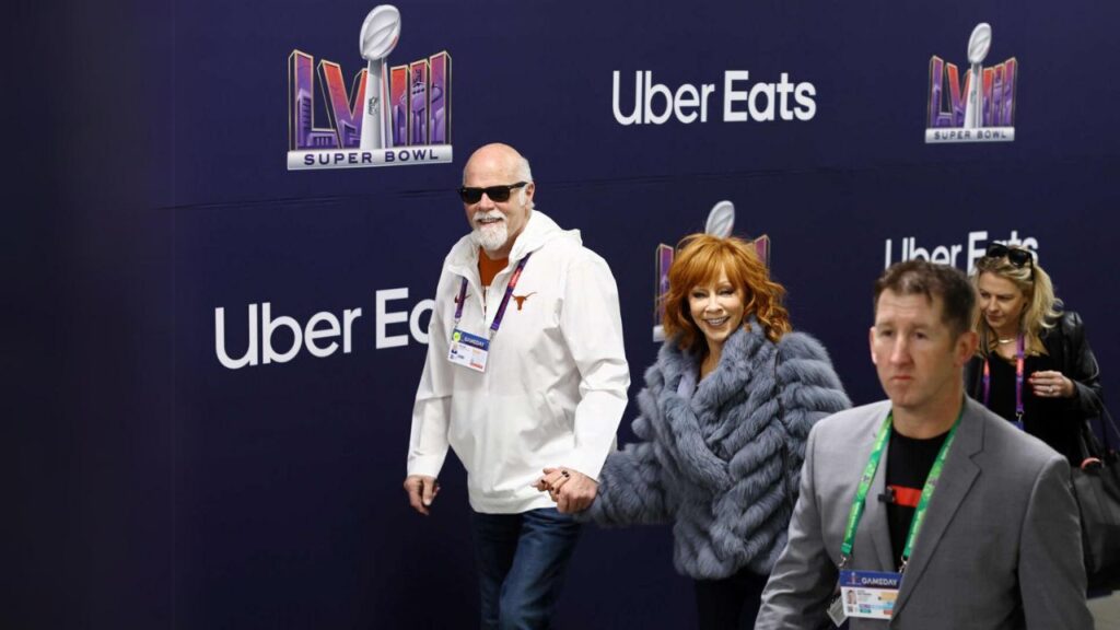 Reba McEntire shows up at Allegiant Stadium in Las Vegas, Nevada, on February 11, 2024, before Super Bowl LVIII.
