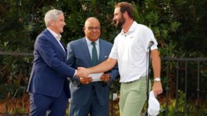 The PGA Tour commissioner hears boos during the trophy celebration at the Players Championship.