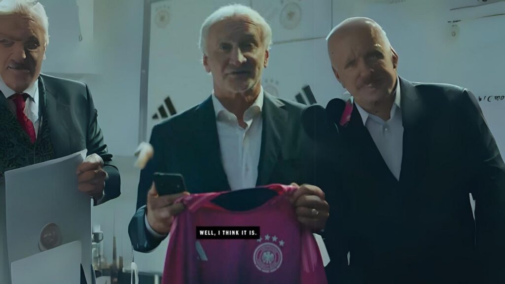 Rudi Voller, a legend of the German national team, defends the kit in a promotional film.
