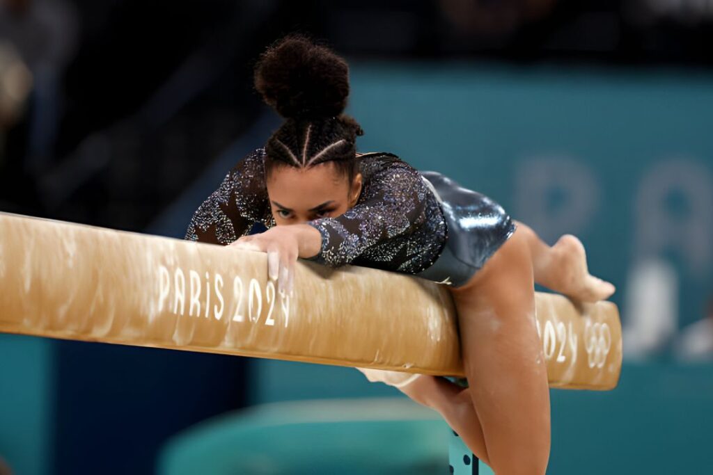 Hezly Rivera of Team United States looks on during the Artistic Gymnastics Women's Qualification at the Paris Olympics (Image: Getty Images)