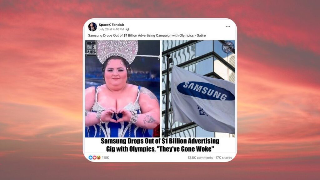 An online rumor claimed Samsung withdrew its $1 billion partnership deal with the Paris Olympics because of a so-called woke agenda. (Image: Actiongames Now)