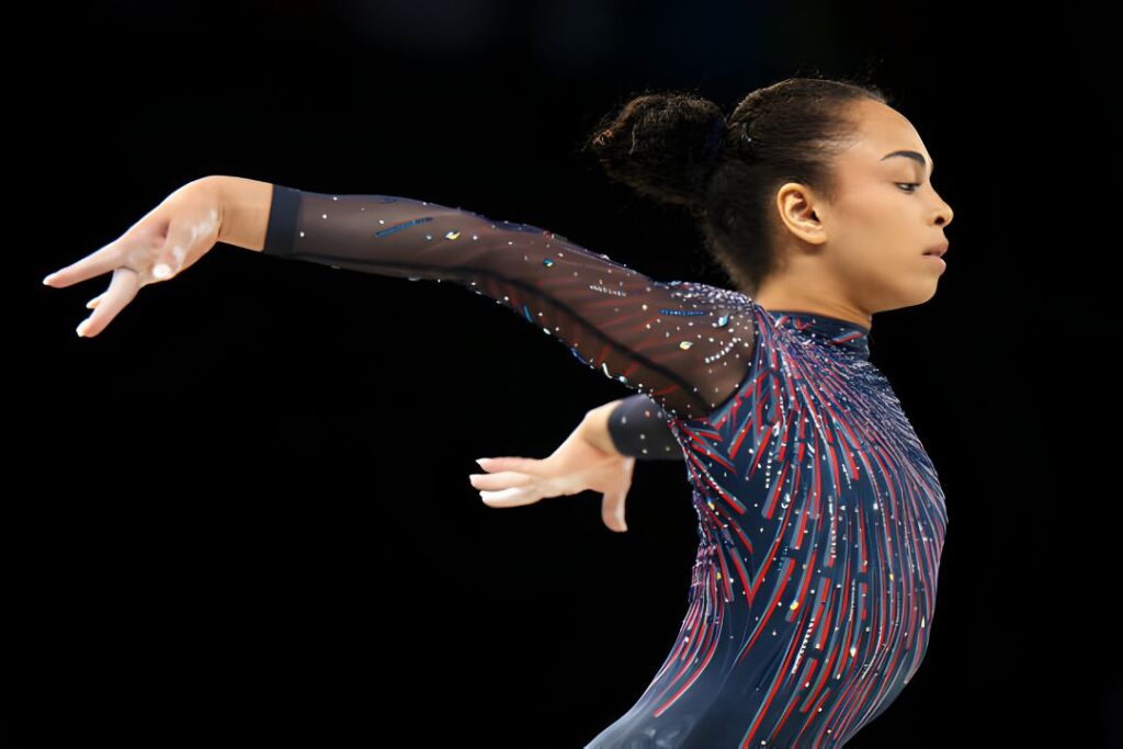 Hezly Rivera of Team United States looks on during the Artistic Gymnastics Women's Qualification at the Paris Olympics (Image: Getty Images)