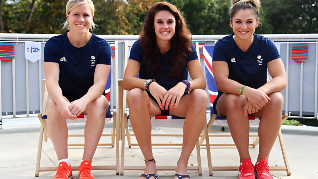 Abbie Brown (C), Amy Wilson-Hardy (R), and Danielle Waterman (L) of Great Britain and the Womens Rugby Sevens Team pose during Olympics preview day -- 2 at The British School on August 3, 2016 in Rio de Janeiro, Brazil. Photo by Dean Mouhtaropoulos/Getty Images