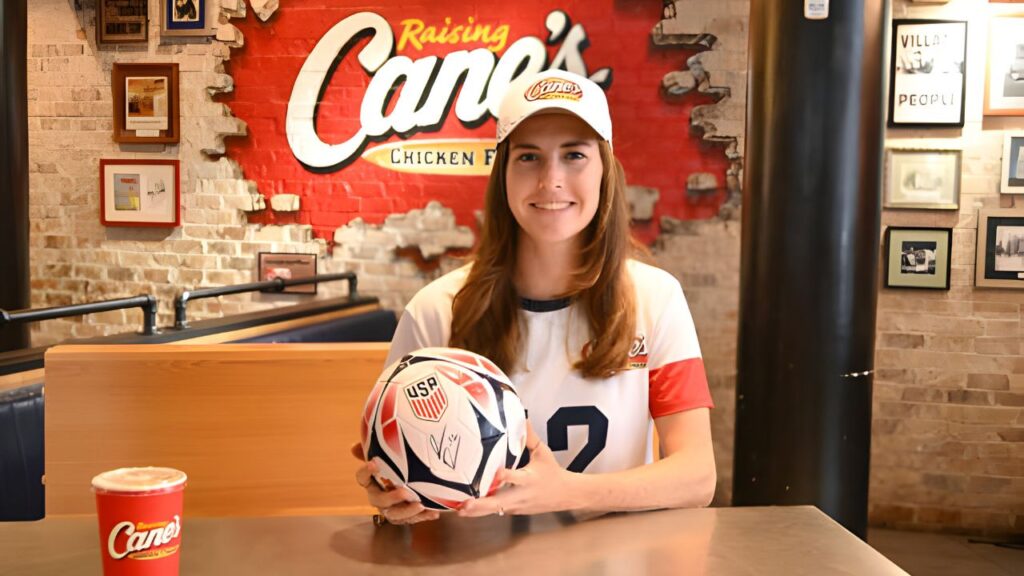 On August 15, 2024, Olympic Gold Medalist and U.S. Women's National Team Star Defender Tierna Davidson celebrates her Olympic Homecoming at Raising Cane's Astor Place in New York City. Noam Galai/Getty Images for Raising Cane's