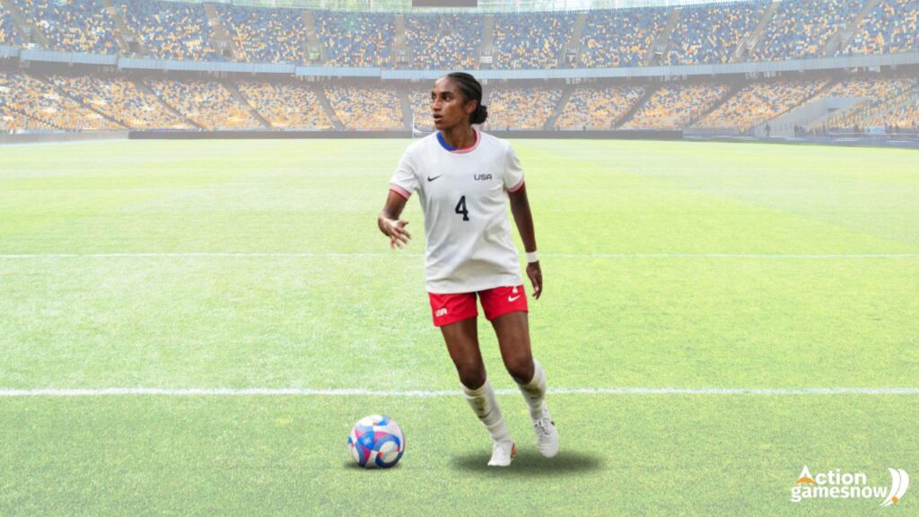 In Tuesday's women's knockout match, Naomi Girma of the United States had the ball during the first half against Germany.