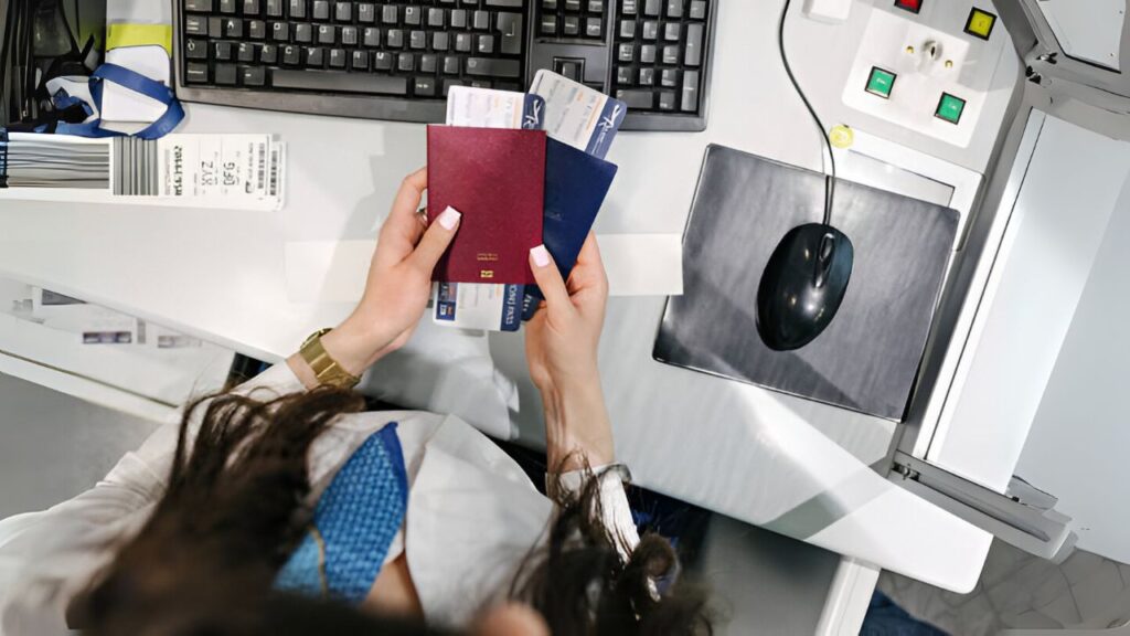 A traveler reviewing travel documents and a map, symbolizing the new entry and exit rules for Europe.