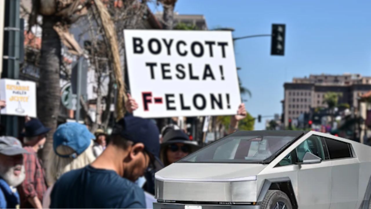 Tesla cars being traded in due to company struggles, stock decline, and public backlash.